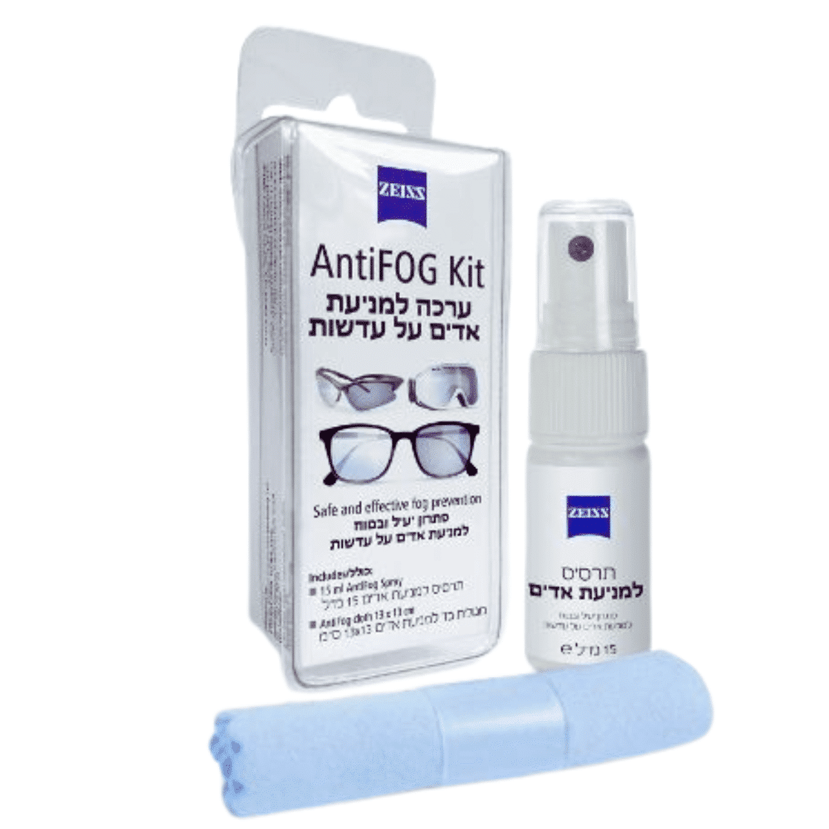 ערכה למניעת אדים במשקפיים תרסיס ומטלית למניעת אדים Anti fog Kit Zeiss