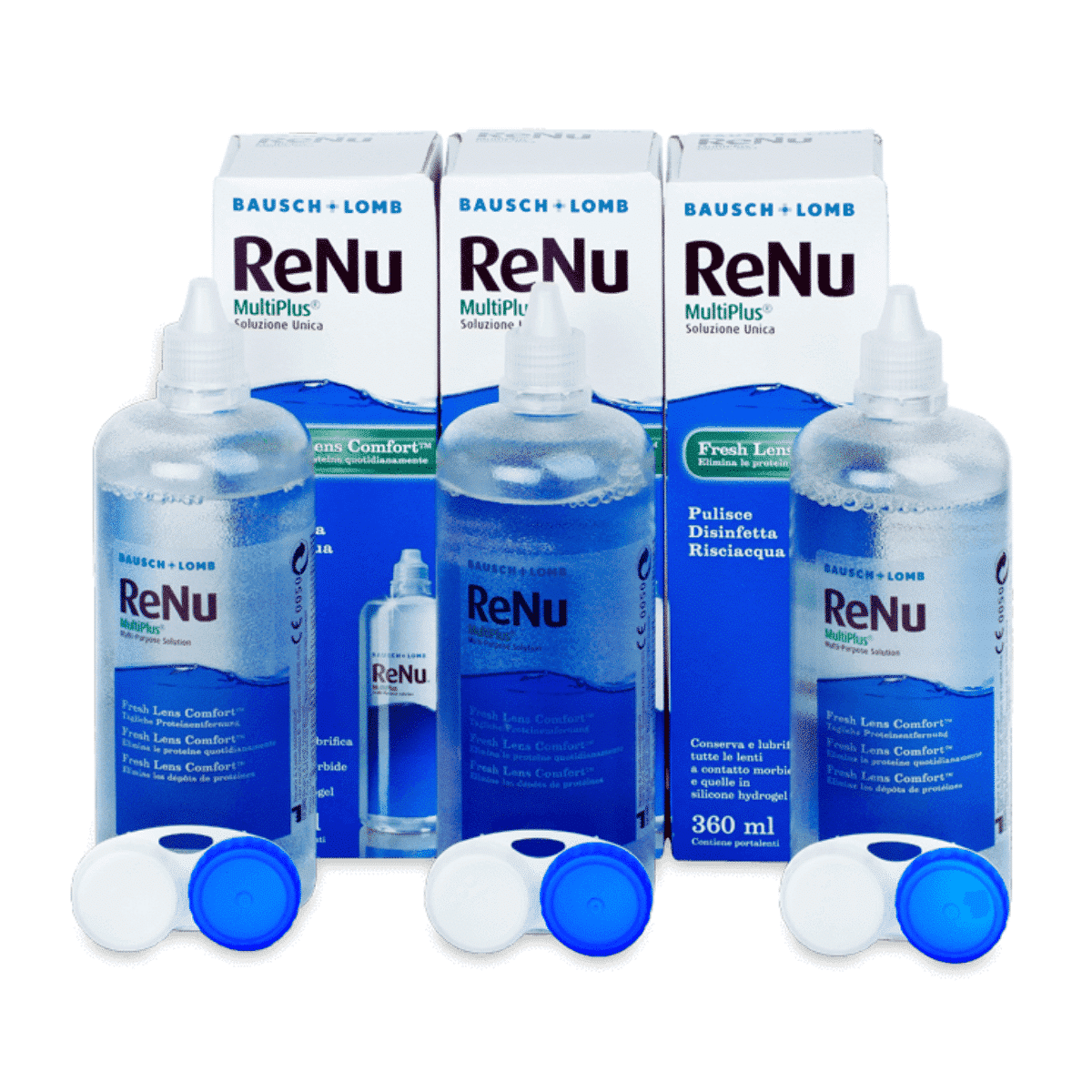 שלישיית תמיסות רב תכליתיות   תמיסת רניו 360 מ"ל  ReNu MultiPlus 360ml x3