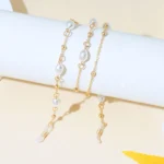 שרשרת זהב מעוצבת עם פנינים למשקפיים