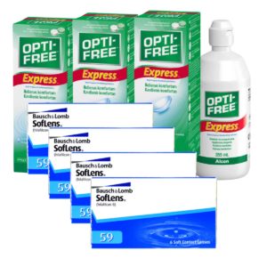 עדשות מגע חודשיות  סופלנס 59 + שלישיית תמיסות  Soflens 59 Combo Deal