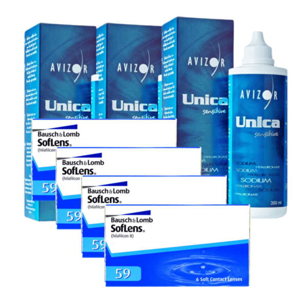 עדשות מגע חודשיות סופלנס 59 + שלישיית תמיסות Soflens 59 Combo Deal