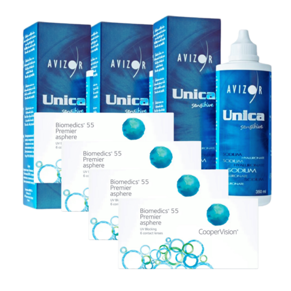 עדשות מגע חודשיות ביומדיקס אוולושיין + שלישיית תמיסות Biomedics 55 Evolution Combo Deal