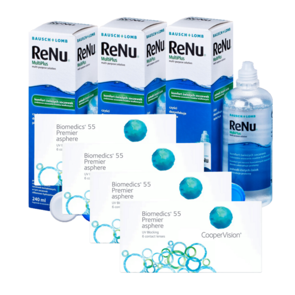 עדשות מגע חודשיות ביומדיקס אוולושיין + שלישיית תמיסות Biomedics 55 Evolution Combo Deal