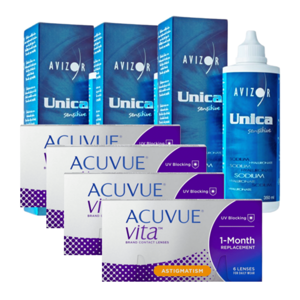 עדשות מגע חודשיות צילינדר אקיוביו ויטה + שלישיית תמיסות acuvue vita astigmatism Combo Deal