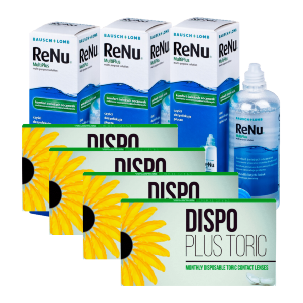 עדשות מגע חודשיות צילינדר דיספו פלוס צילינדר + שלישיית תמיסות Dispo Plus Toric Combo Deal