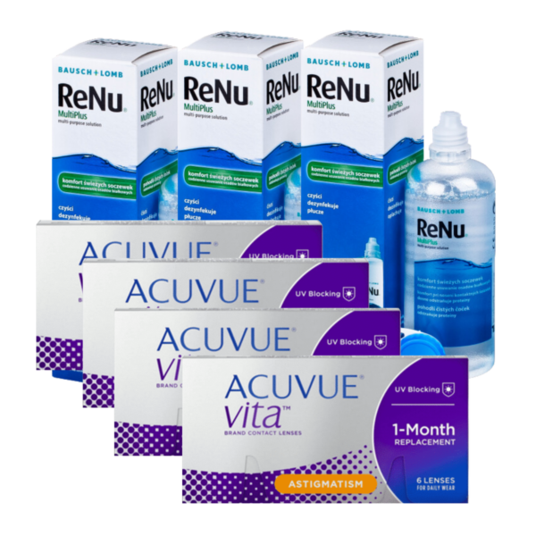 עדשות מגע חודשיות צילינדר אקיוביו ויטה + שלישיית תמיסות acuvue vita astigmatism Combo Deal