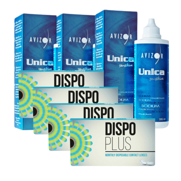 עדשות מגע חודשיות דיספו פלוס + שלישיית תמיסות Dispo Plus Combo Deal