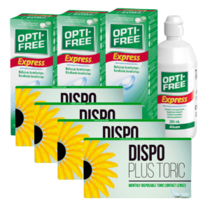 עדשות מגע חודשיות צילינדר  דיספו פלוס צילינדר + שלישיית תמיסות  Dispo Plus Toric Combo Deal