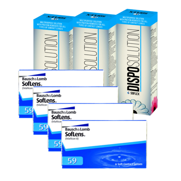 עדשות מגע חודשיות סופלנס 59 + שלישיית תמיסות Soflens 59 Combo Deal